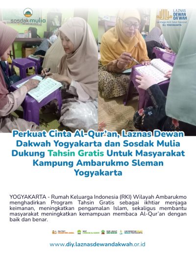 Perkuat Cinta Al-Qur’an, Laznas Dewan Dakwah Yogyakarta dan Sosdak Mulia Dukung Tahsin Gratis Untuk Masyarakat Kampung Ambarukmo Sleman Yogyakarta